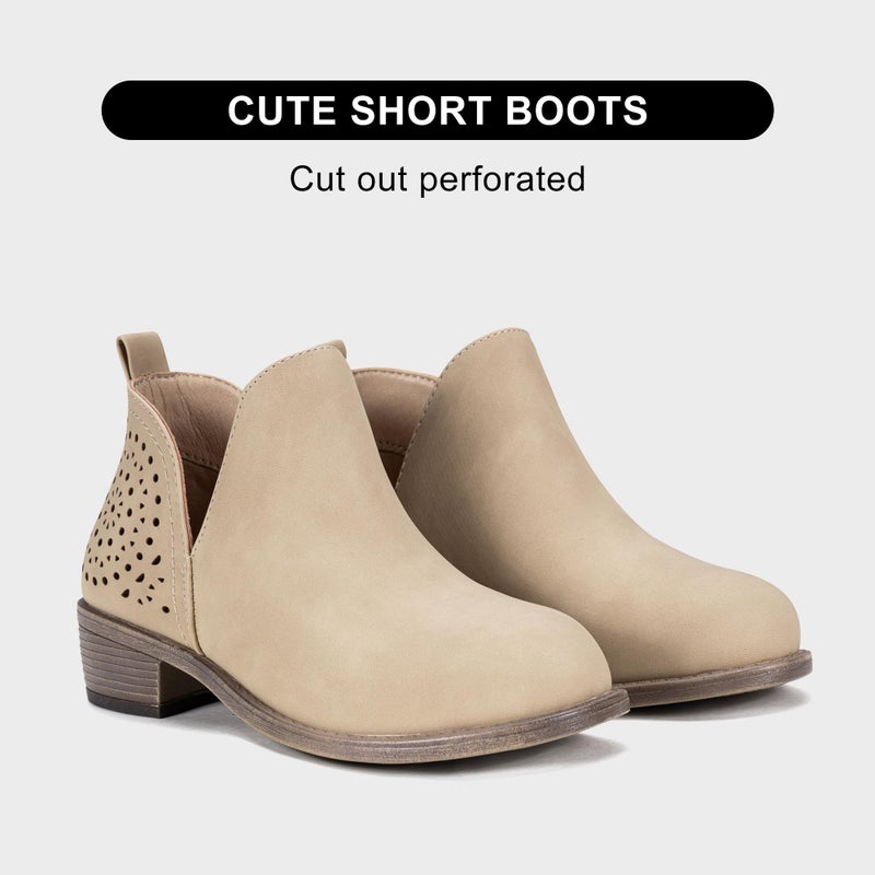 Vepose Women's Ankle Boots, Low Heel Chunky Cutout Booties, 912 - Tan Nubuck, Size 7 US - Perforated Western Shoes (CJY912 tan Nubuck 07) - Image 3